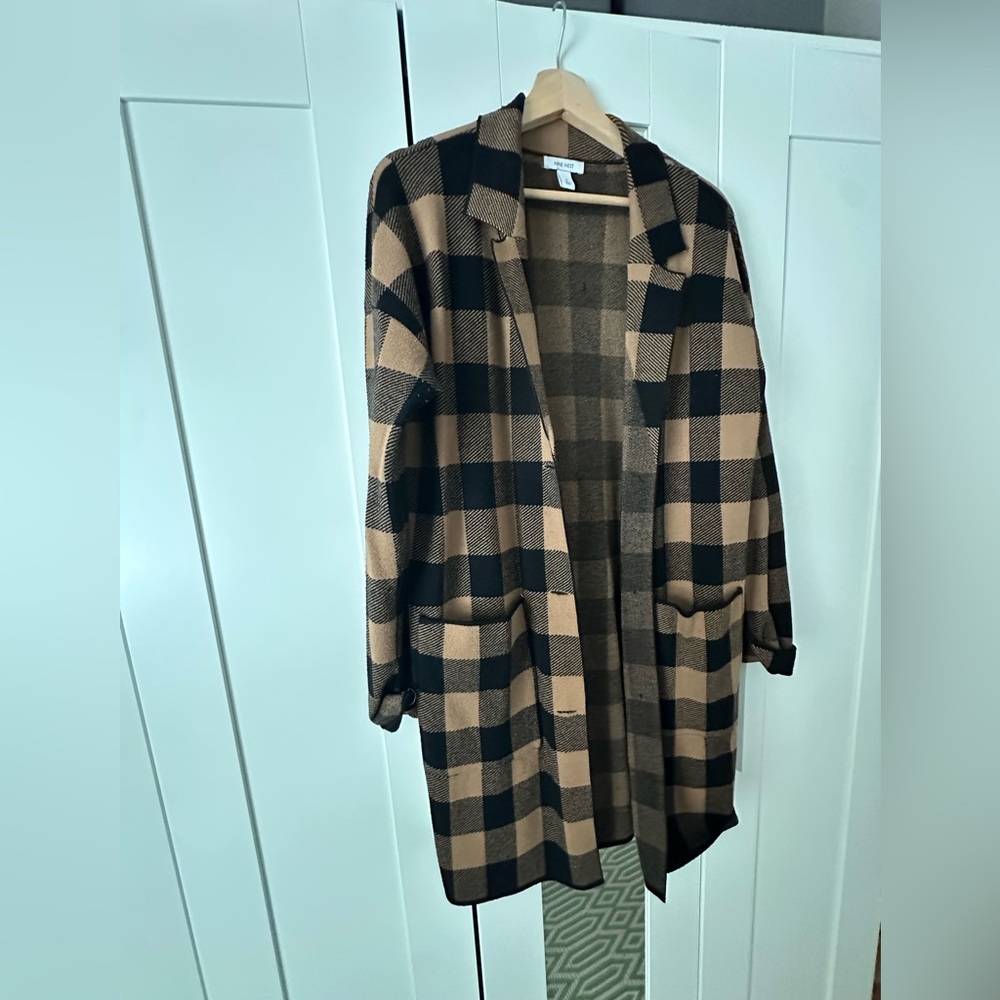 Nine West Sweater Jacket Brown & Black Buffalo Plaid Women’s Small - Picture 2 of 4